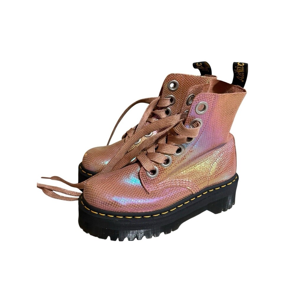 Dr. Martens Molly Pink Iridescent Platform Ankle Boots Women’s US 6